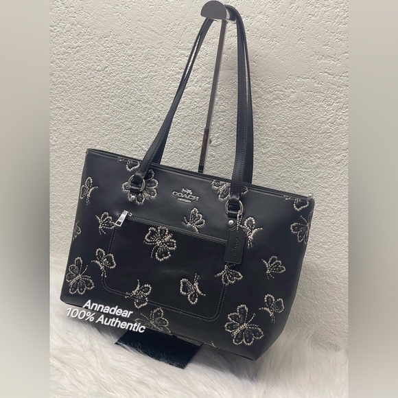 NWT Coach Station Tote Bag With Butterfly Print Silver Black CCK87 in Leather - Picture 7 of 15